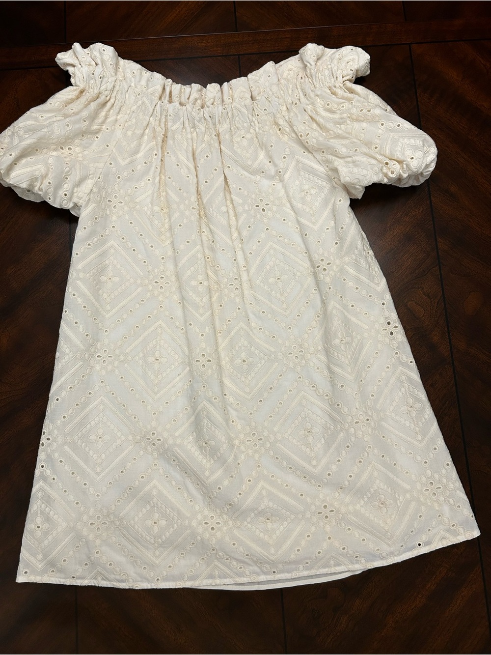 Sézane Rosita Off-Shoulder Eyelet Dress in Cream